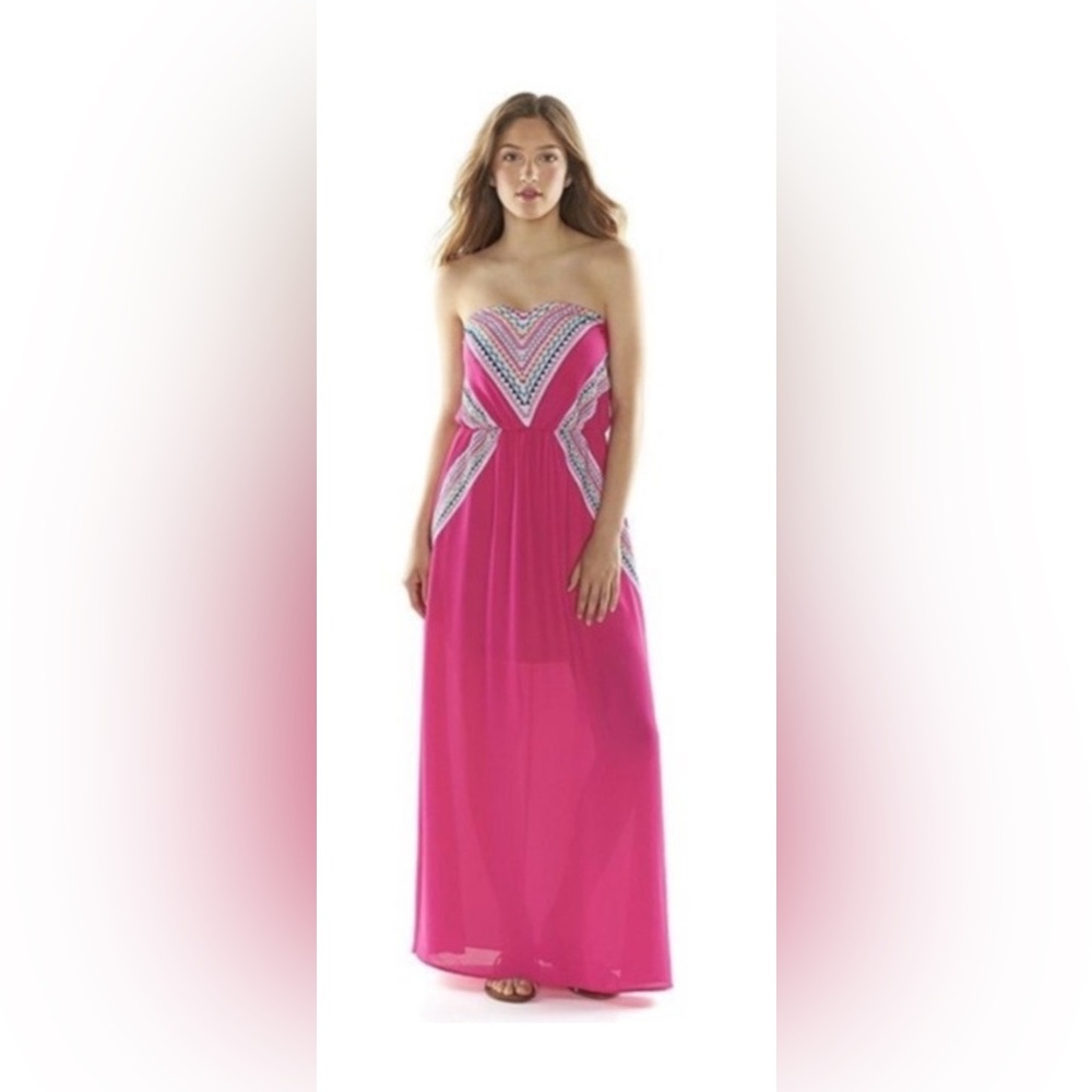 My Michelle Strapless Pink Dress with Patterned Accents